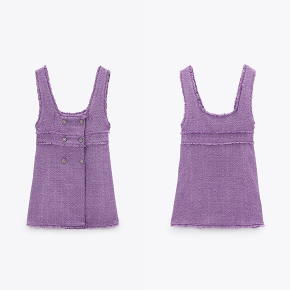 Zara Tweed Double-Breasted Rhinestone Dress Light Purple - Picture 3 of 5
